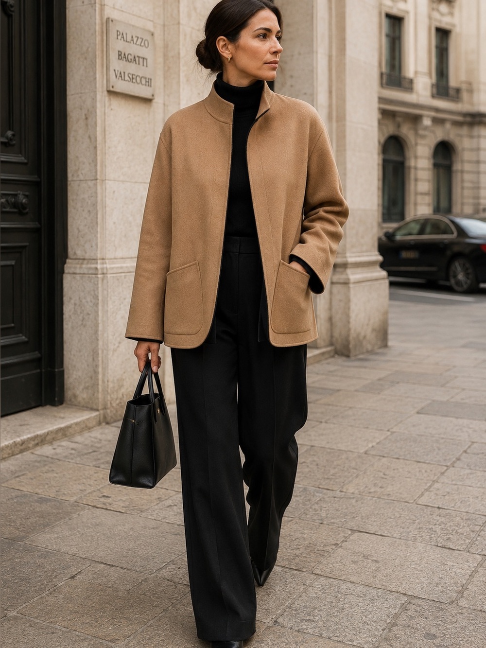 ITALIAN Handmade Quiet Luxury Tan Black Minimalist Reversible Jacket, XL